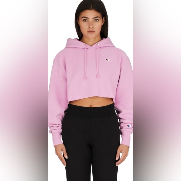 Champion|Light Pink cropped hoodie sweater,small logo•••Size LARGE, athleisure - Picture 1 of 13